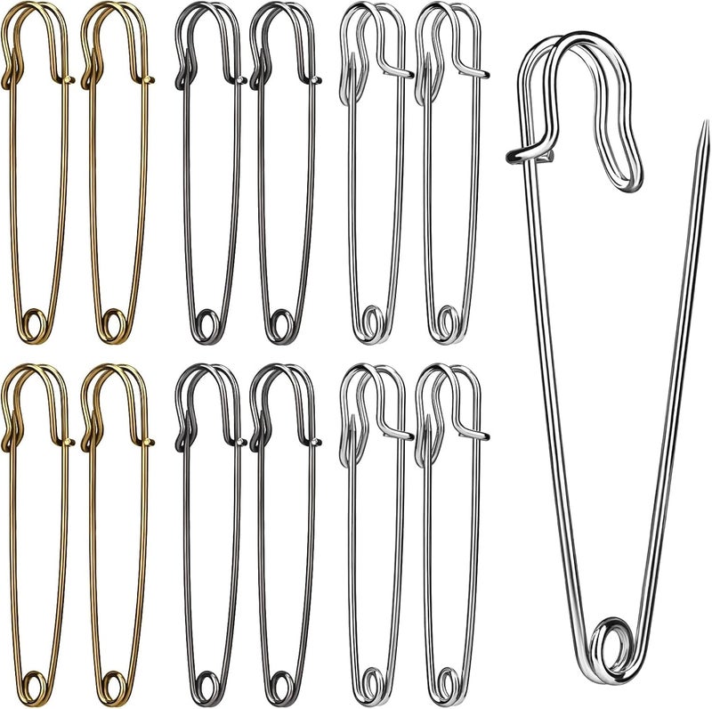 Ftyiwu Large Safety Pins, 30 Pack Heavy Duty Safety Pins 3 Inch, Stainless Steel Safety Pin for Clothes, Blankets, Laundry, Leather Canvas, DIY Crafts (Gun Black, Silver, Bronze) - Image 1